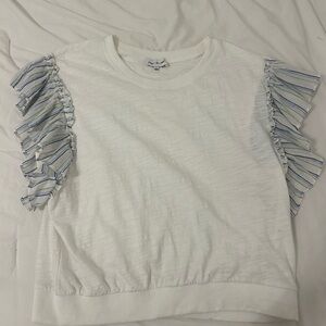 Jacqui E White Ribbed Crewneck Tee